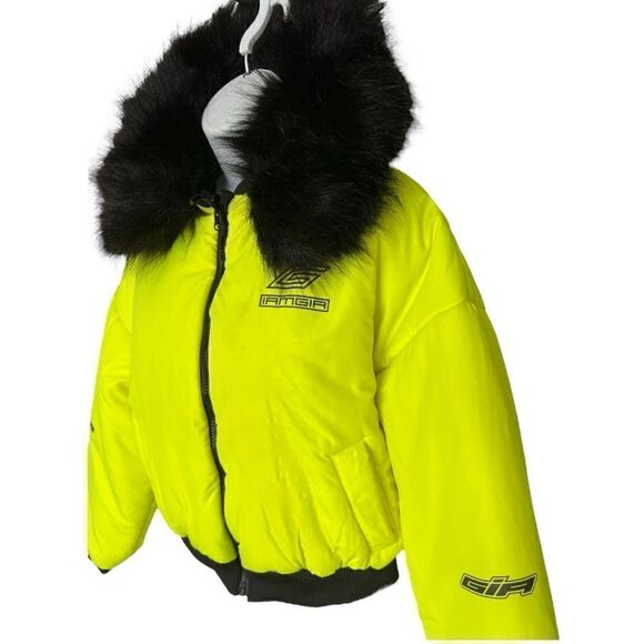 I.AM.GIA Neon Fur Bomber Cropped Cute Jacket Size XS. - Picture 3 of 10